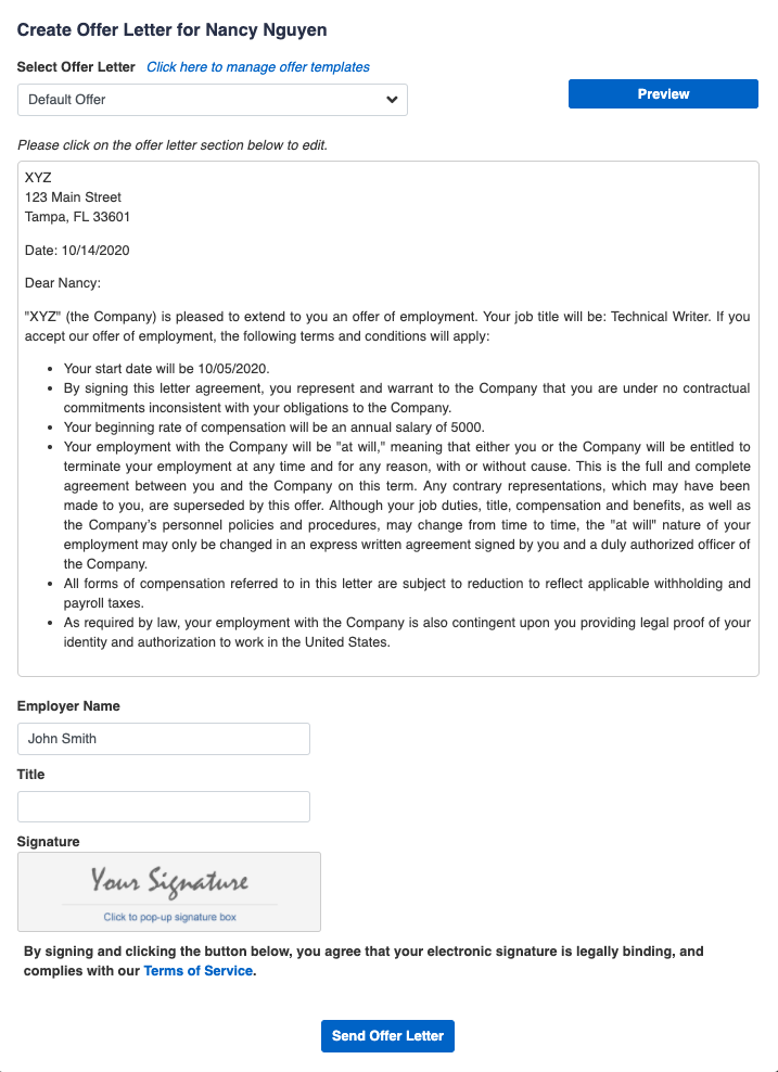 Offer Letters – HCM Help Center